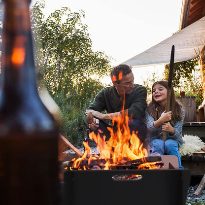 Adreak 18 Inch Fire Pit, Outdoor Portable Firepit with BBQ Tray, Detachable Camping Steel Fire Pits for Backyard, Patio, Picnic, Bonfire, Garden (Black-Small)