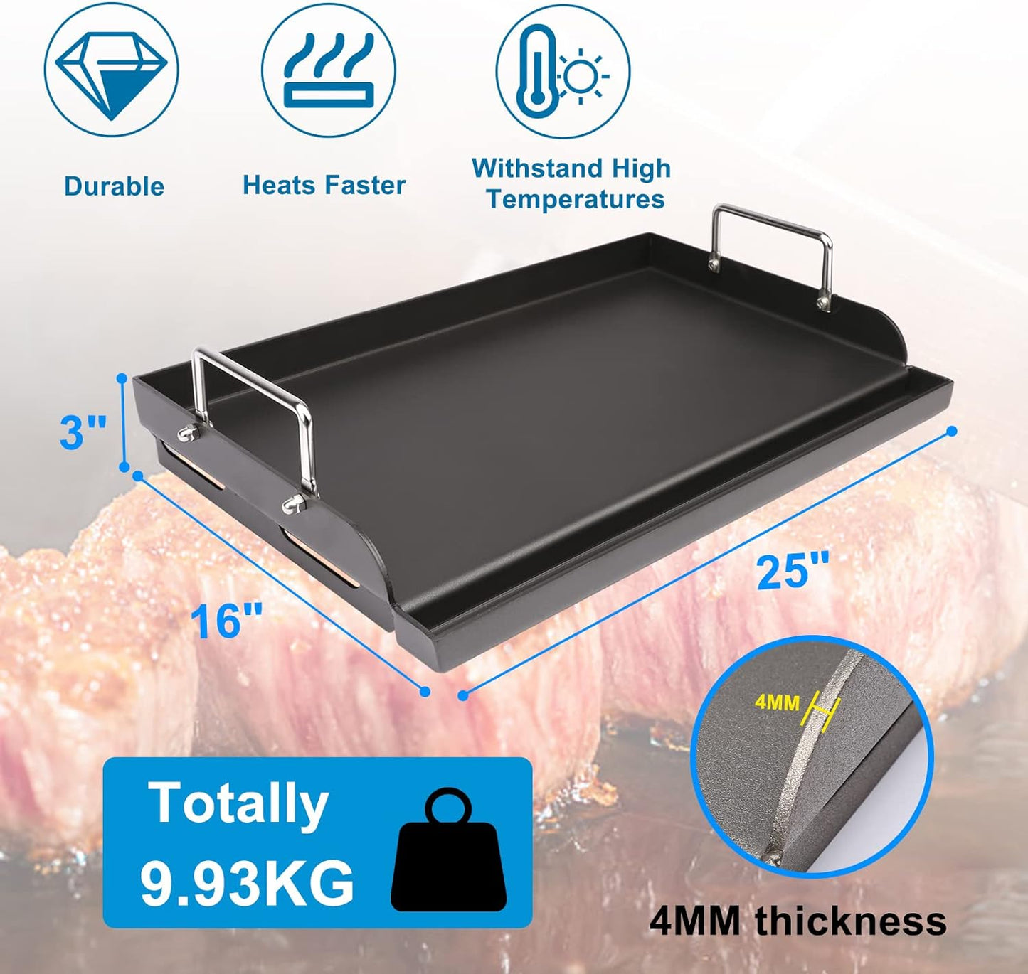 Nonstick Coating Cooking Griddle for Gas Grill, 25"X16” Universal Griddle Plate Insert for Gas Stove/Charcoal/Electric/Gas Grill Large Flat Griddle Top Plate for Camping Tailgating Grilling