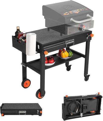 Outdoor Grill Table - Grill Cart Solid and Sturdy, Blackstone Griddle Stand for 17"/22" Griddle, Ninja Grill Stand Large Space, Pizza Oven Stand with Paper Towel Holder, for Tailgating, Camping, RV