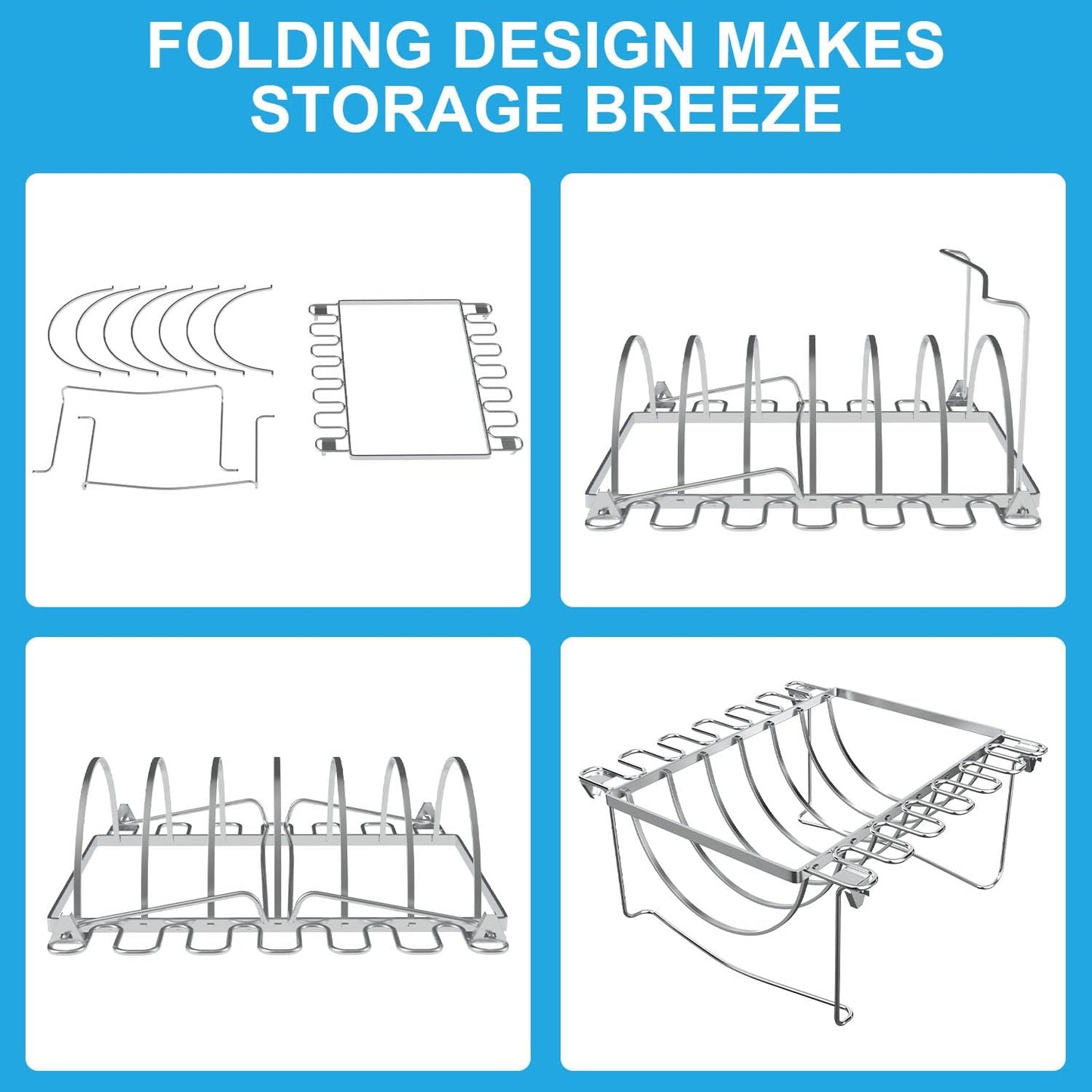 TAILGRILLER 3 in 1 Rib Racks & Chicken Leg Rack for Grill & Smoke, Foldable Roasting Rack, Roast up to 6 Large Ribs, 12 Chicken Leg, 1 Whole Chicken
