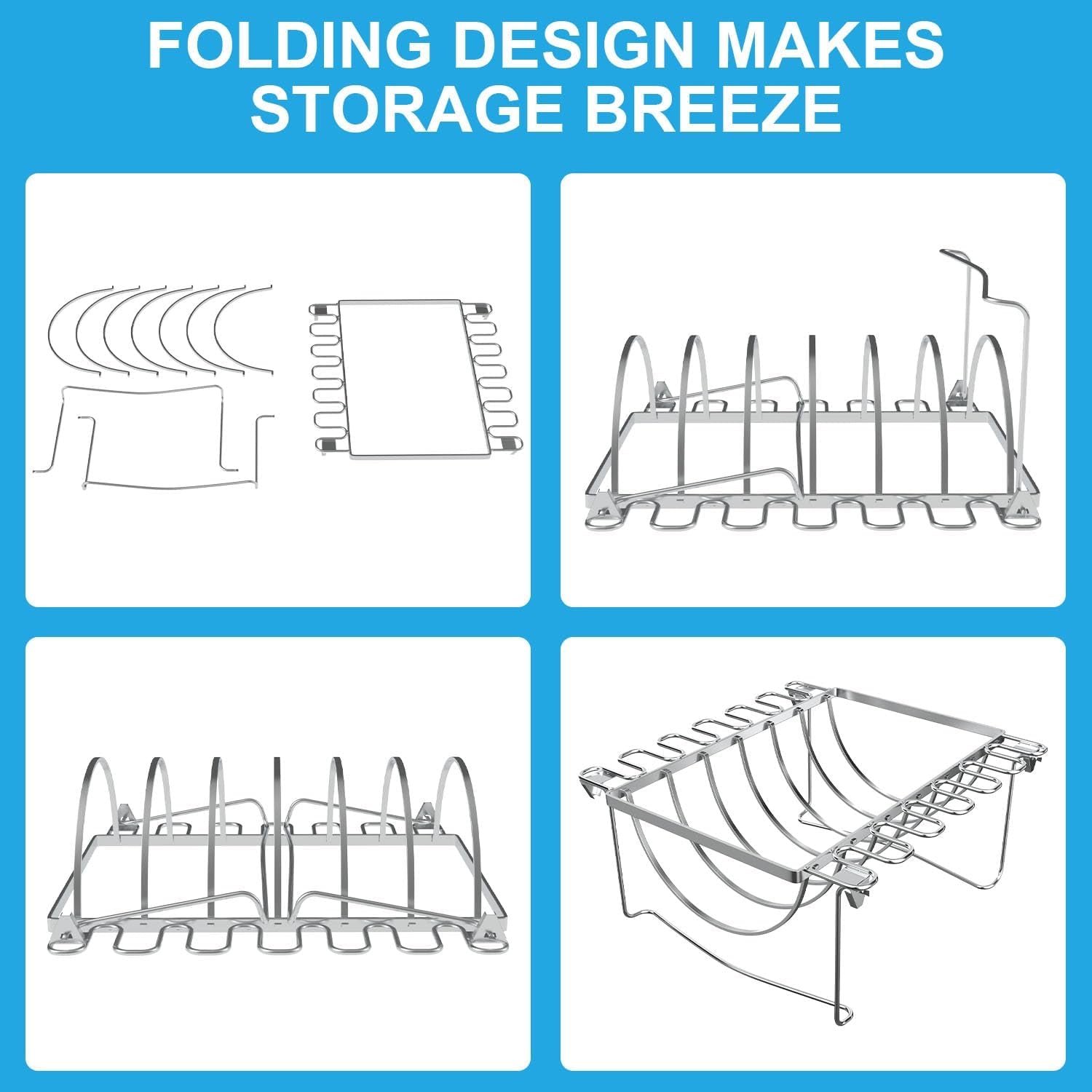 TAILGRILLER 3 in 1 Rib Racks & Chicken Leg Rack for Grill & Smoke, Foldable Roasting Rack, Roast up to 6 Large Ribs, 12 Chicken Leg, 1 Whole Chicken