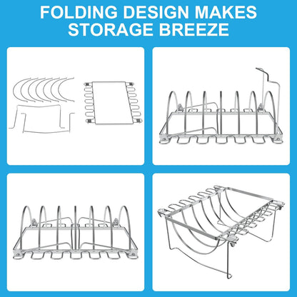 TAILGRILLER 3 in 1 Rib Racks & Chicken Leg Rack for Grill & Smoke, Foldable Roasting Rack, Roast up to 6 Large Ribs, 12 Chicken Leg, 1 Whole Chicken