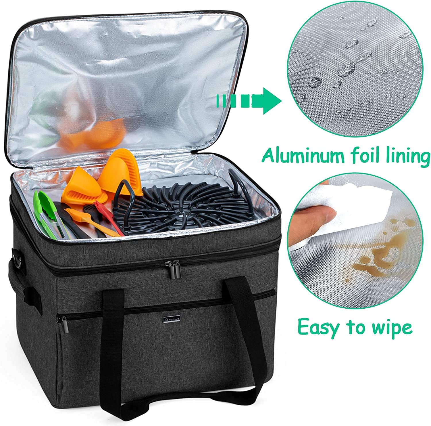 Double Layers Carrying Bag Compatible with Ninja Foodi Grill, Travel Tote Bag with Pockets Compatible with Ninja Foodi 5-In-1 Indoor Grill and Kitchen Accessories, Black