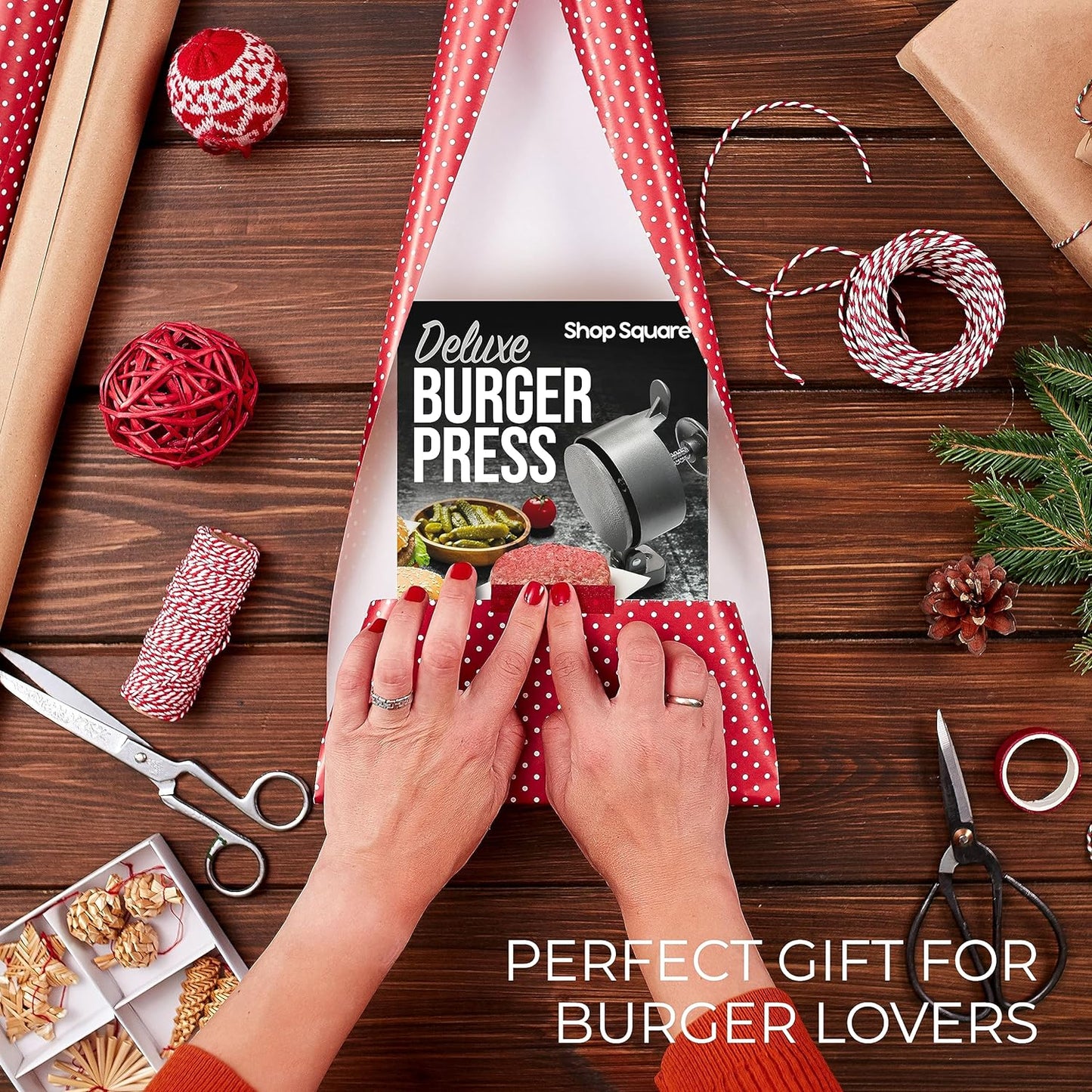Shop Square Hamburger Press Patty Maker - Adjustable 1/4Lb to 3/4Lb Burger Press Patty Maker with Patty Ejector - Adjustable Thickness for Burgers, Crab Cakes, and Sausage - Patty Paper Included