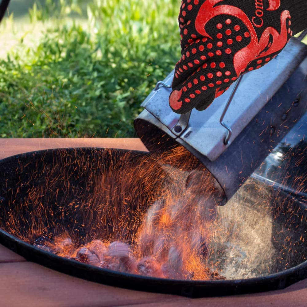 BBQ Gloves, 1472 Degree F Heat Resistant Grilling Gloves Silicone Non-Slip Oven Gloves Long Kitchen Gloves for Barbecue, Cooking, Baking, Cutting