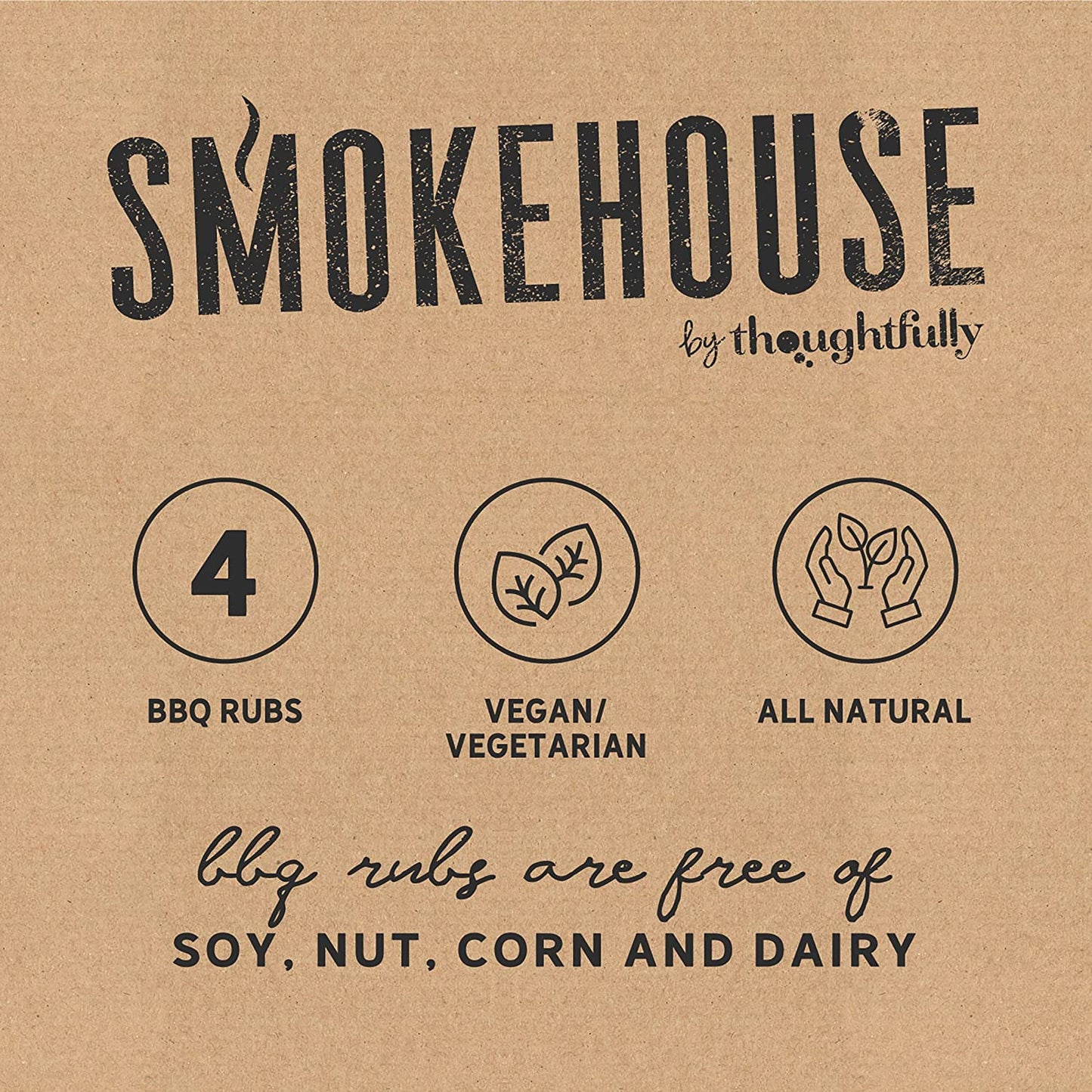 Smokehouse by Thoughtfully BBQ Rubs Gift Set, Vegan and Vegetarian, Barbecue Rub Flavors Include Cajun BBQ, Caribbean BBQ, Memphis BBQ and Southwest BBQ Rubs, Set of 4