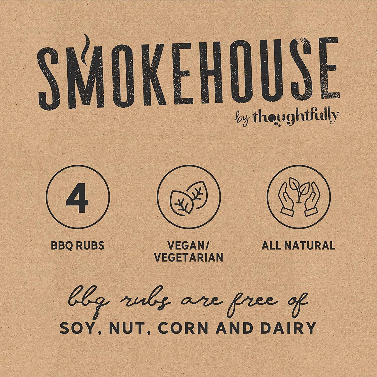 Smokehouse by Thoughtfully BBQ Rubs Gift Set, Vegan and Vegetarian, Barbecue Rub Flavors Include Cajun BBQ, Caribbean BBQ, Memphis BBQ and Southwest BBQ Rubs, Set of 4