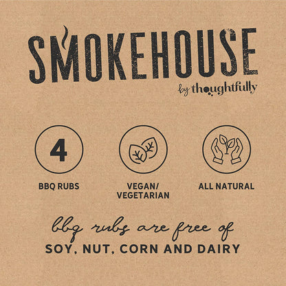 Smokehouse by Thoughtfully BBQ Rubs Gift Set, Vegan and Vegetarian, Barbecue Rub Flavors Include Cajun BBQ, Caribbean BBQ, Memphis BBQ and Southwest BBQ Rubs, Set of 4