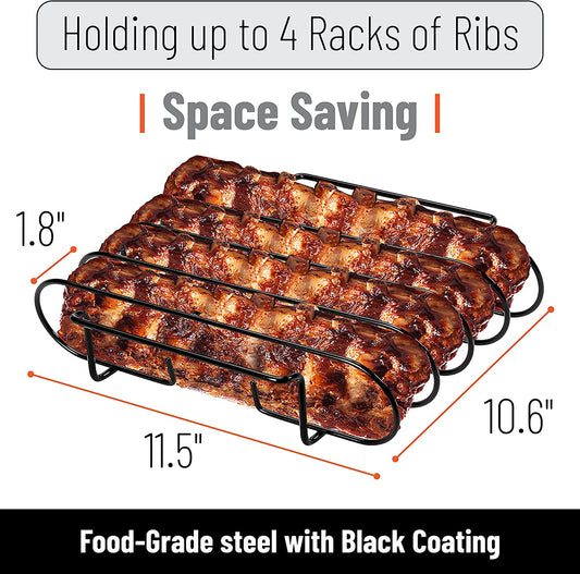 UNCO- Stainless Steel Rib Rack, Holds up to 4 Full Racks of Ribs for Smoking, Smoker Rack for Grilling, Nonstick BBQ Rib Rack Stand Holder