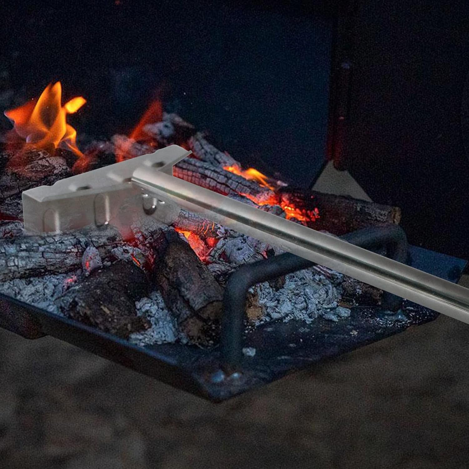 Heavy Duty Charcoal Grill Rake Grill Ash Tool Accessories with Rubber Handle, Charcoal Kettle Grill Pizza Oven Ash Rake -32 Inch