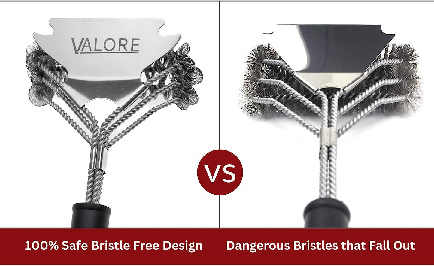 Valore Safe Grill Brush for Outdoor Grill Bristle Free Stainless Steel BBQ Grill Scraper BBQ Brush for Grill Cleaning BBQ Accessories Gifts for Dad