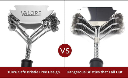 Valore Safe Grill Brush for Outdoor Grill Bristle Free Stainless Steel BBQ Grill Scraper BBQ Brush for Grill Cleaning BBQ Accessories Gifts for Dad