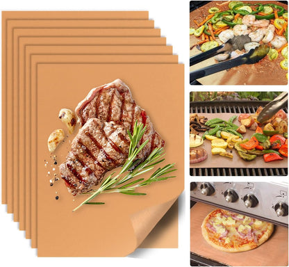7 Pack Copper Grill Mats for Outdoor Grill, Heavy Duty BBQ Grilling Matt & Oven Liners, Resuable, Easy to Clean, Works on Gas Charcoal Electric Grill, Smoker, Oven -15.75 X 13 Inch