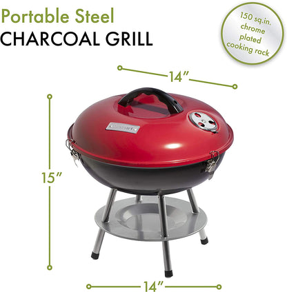 CCG190RB Inch BBQ, 14" X 14" X 15", Portable Charcoal Grill, 14" (Red)
