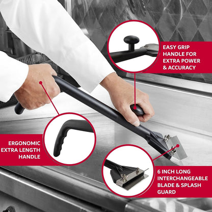 Commercial Griddle Scraper, Flat Iron Grill Griddle Scraper, Professional Restaurant Grade Quality, Blackstone Grill Griddle Scraper, Long Handle for Added Protection, Model 90254