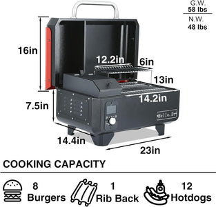 Portable Wood Pellet Grill and Smoker,Electric Outdoor 8 in 1 Tabletop Grills for RV Camping Tailgating RV Cooking BBQ, Intelligent Temperature Control and Superheated Steam Technology