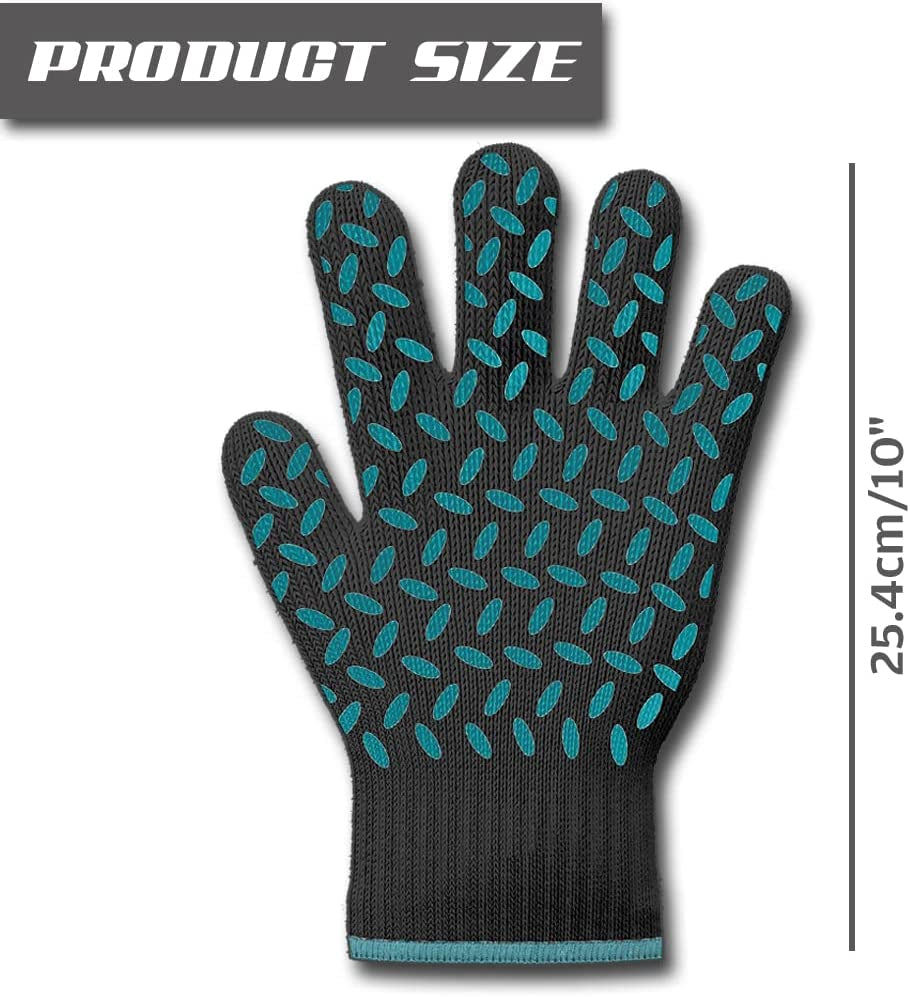 Heat Resistant Gloves Oven Gloves Heat Resistant Black BBQ Gloves for Grilling BBQ Gloves Heat Resistant Cooking Heat Resistant Gloves Kitchen Heat Gloves High Temp Grill Gloves with Green Silicone