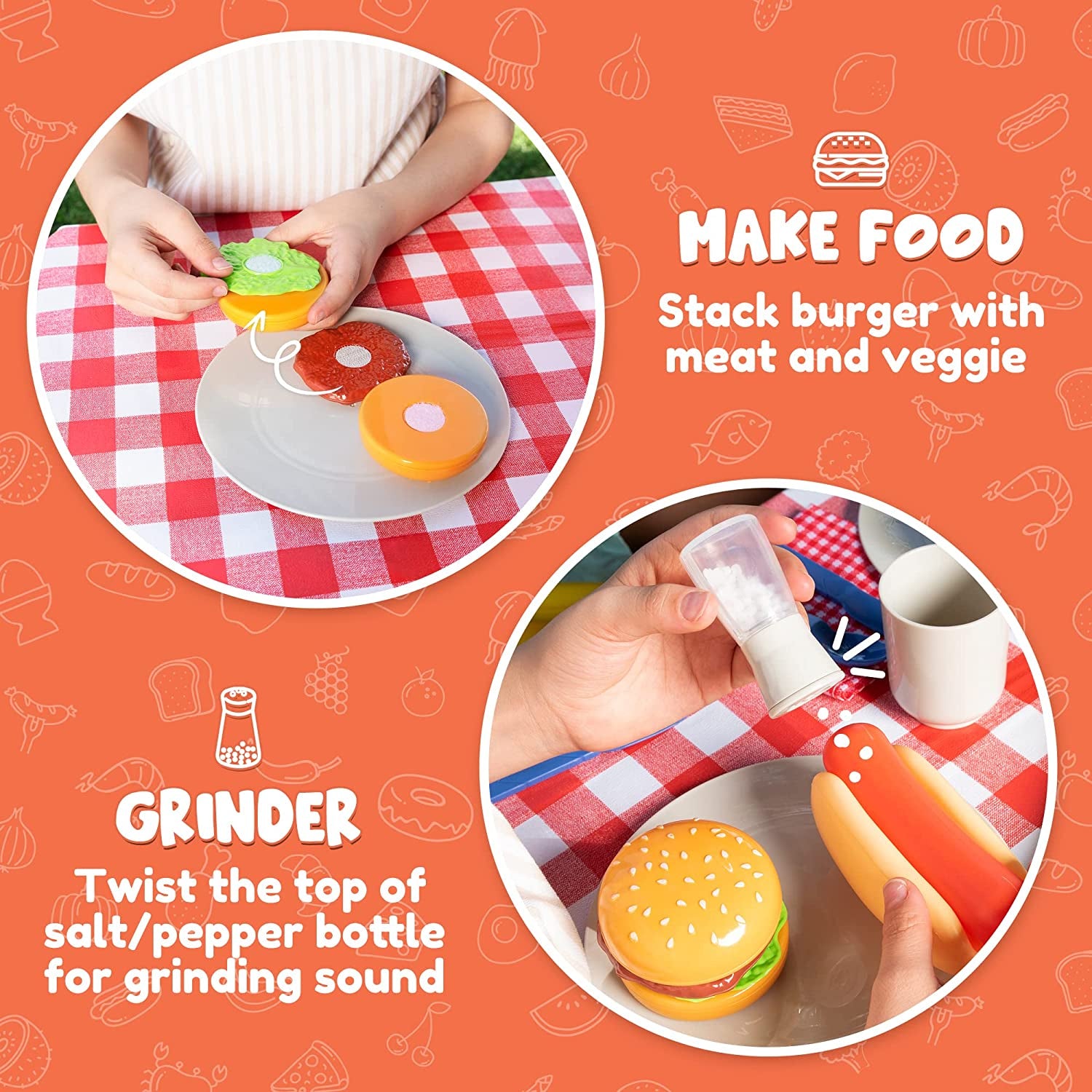 JOYIN 34 PCS Cooking Toy Set, Kitchen Toy Set, Toy BBQ Grill Set, Little Chef Play, Kids Grill Playset Interactive BBQ Toy Set for Kids
