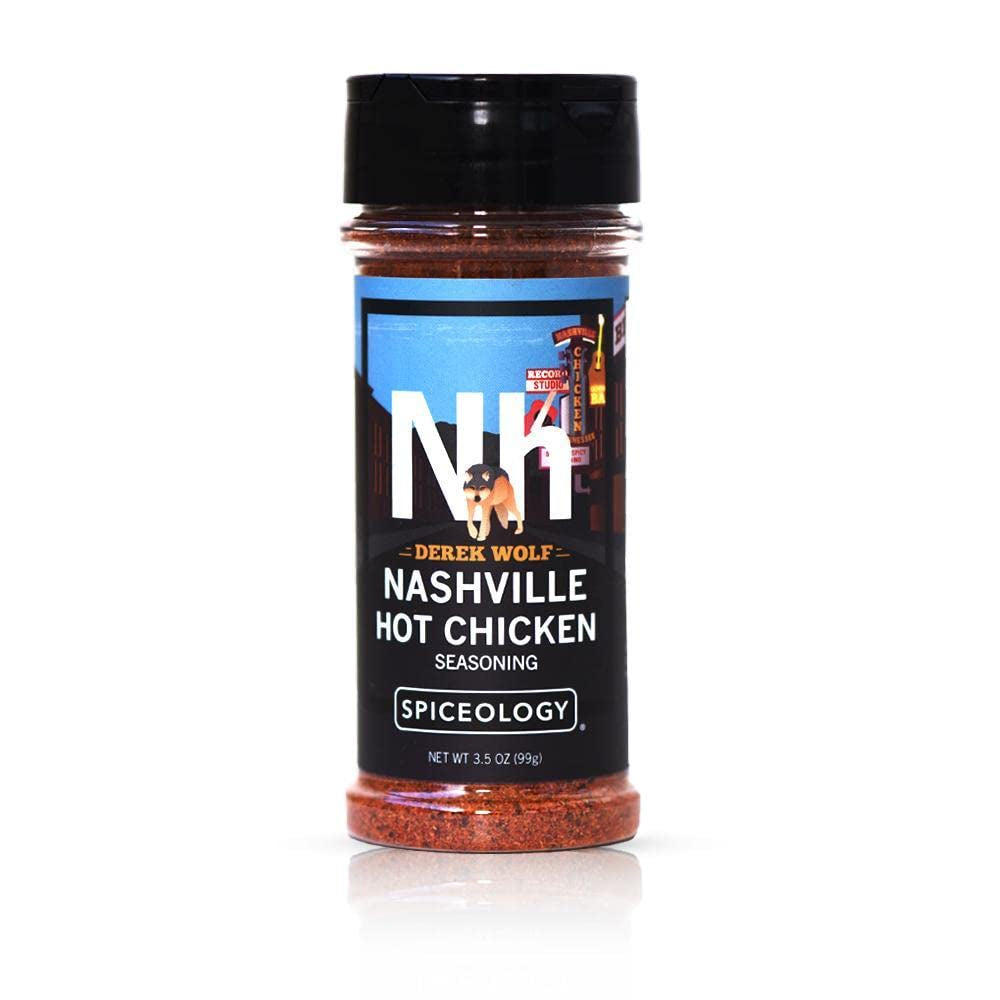 Spiceology & Derek Wolf - Nashville Hot Chicken Seasoning - Spicy American Barbeque Rubs, Seasonings and Spice Blends - Use On: Chicken, Wings, Cauliflower, Pork, Salmon, Chickpeas, Roasted Nuts or Vegetables - 3.5 Oz