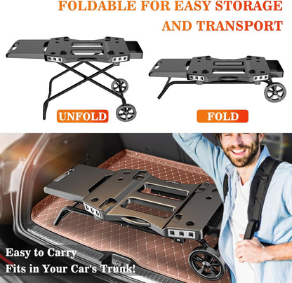 Portable Grill Cart for Ninja Woodfire Grill OG700 Series, Folding Outdoor Grill Stand for Ninja OG701, Pit Boss 10697/10724, 22" Blackstone,Traeger Ranger Griddle with Table Shelf and Basket