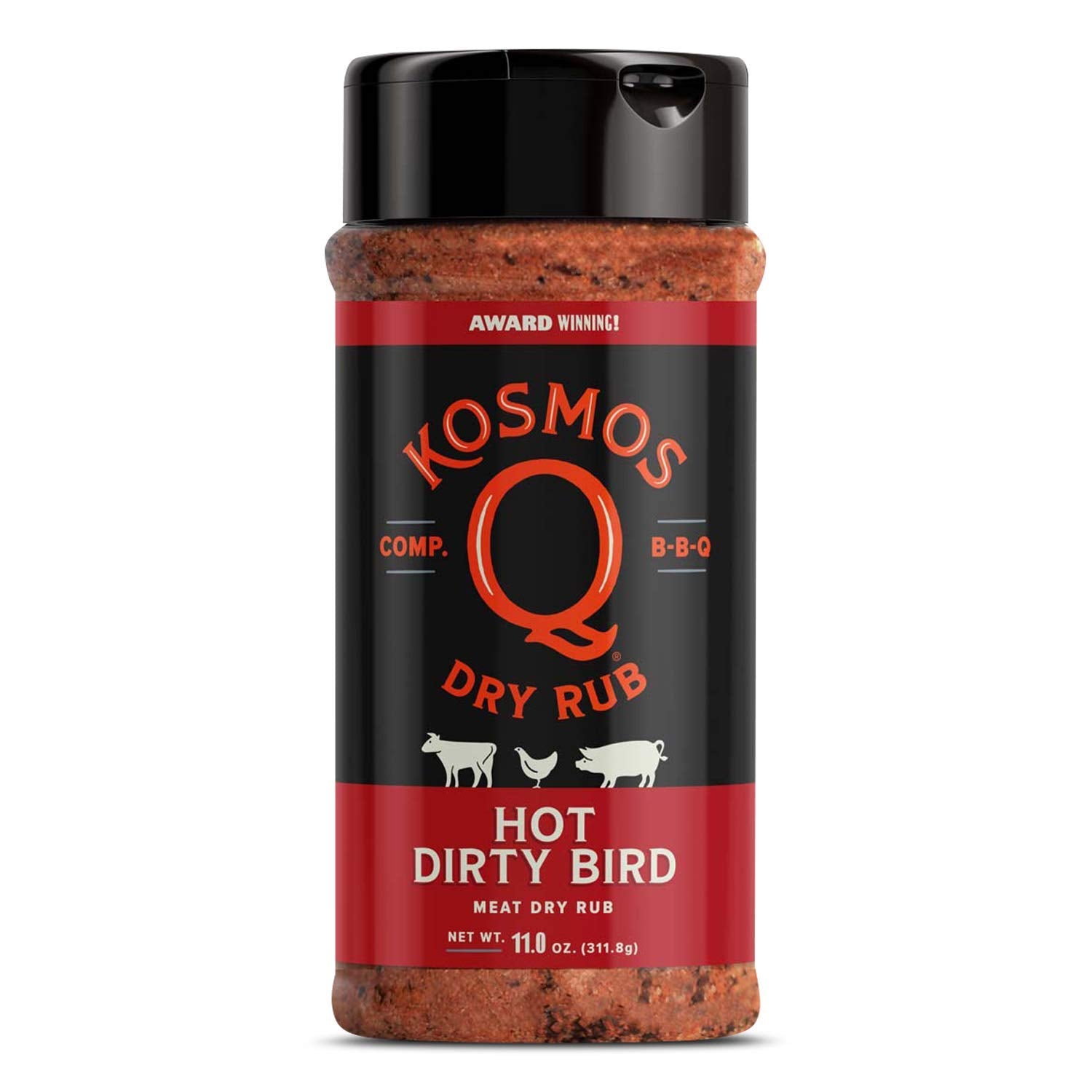 Kosmos Q Dirty Bird HOT BBQ Rub | Savory & Spicy Blend | Great on Chicken, Pork, Steaks & Brisket | Best Barbecue Rub | Meat Seasoning & Spice Dry Rub | 11 Oz Shaker Bottle