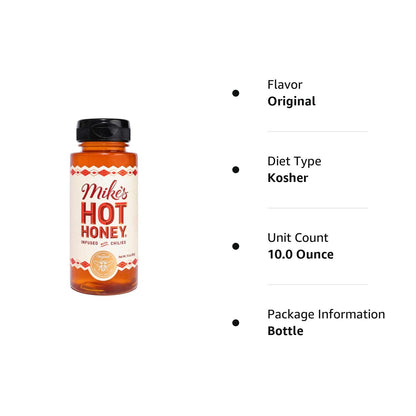 Mike'S Hot Honey, America'S #1 Brand of Hot Honey, Spicy Honey, All Natural 100% Pure Honey Infused with Chili Peppers, Gluten-Free, Paleo-Friendly (10Oz Bottle, 1 Pack)