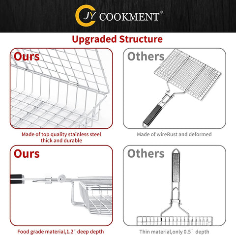 Image of JY COOKMENT Grill Basket Stainless Steel with Portable Removable Handle, Grilling Basket-Bbq Accessories for Vegetable, Shrimp, Fish, Steak and Outdoor Use-Dishwasher Safe