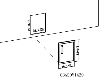 Outdoor Kitchen BBQ Access Door,14X20 H,304 Stainless Steel Single Vertical Door for Outdoor Kitchen Cabinet or BBQ Island, Silver (CBASDV-1420)