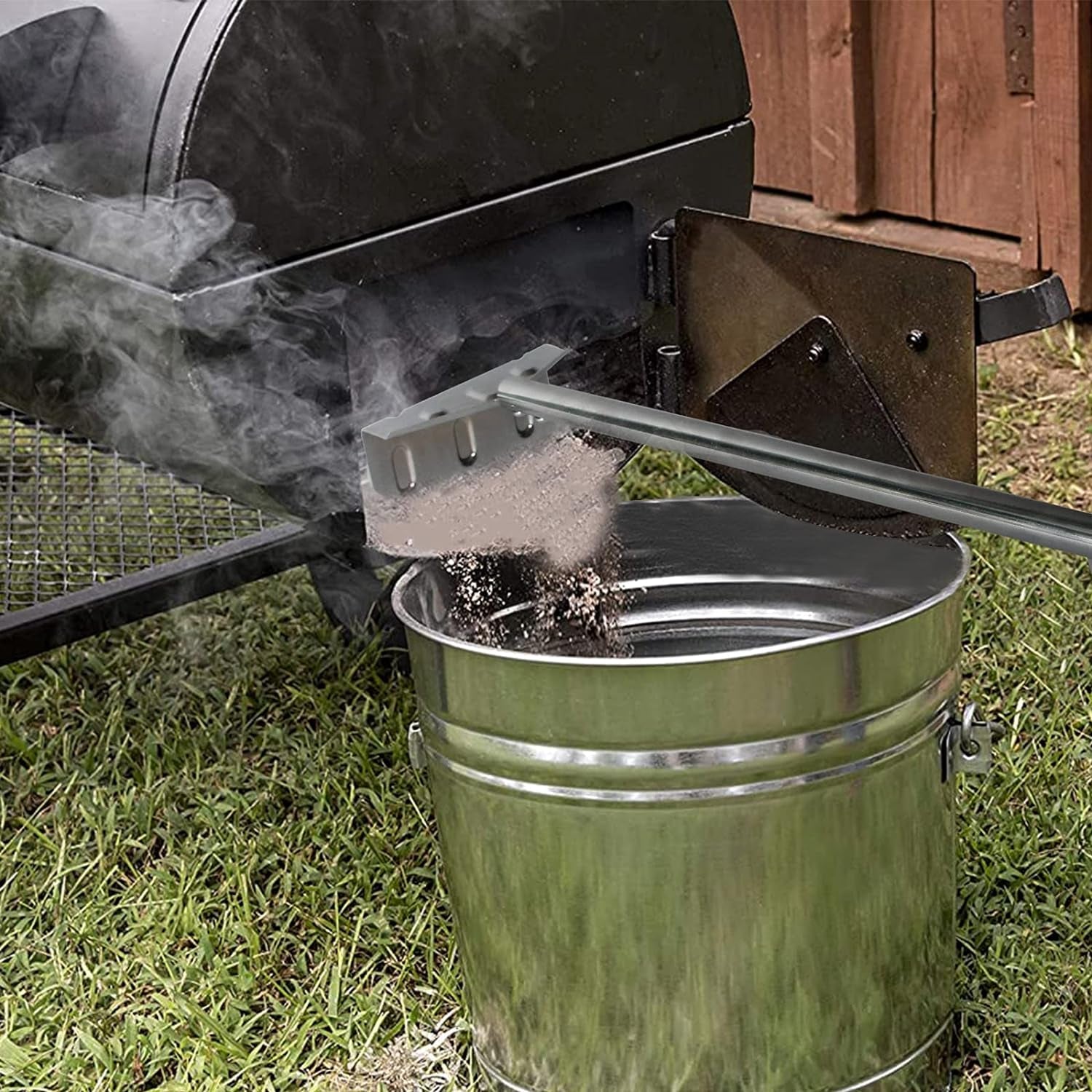 Heavy Duty Charcoal Grill Rake Grill Ash Tool Accessories with Rubber Handle, Charcoal Kettle Grill Pizza Oven Ash Rake -32 Inch