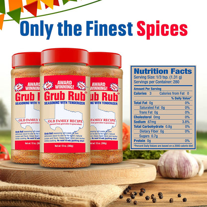 Grub Rub BBQ Seasoning & Meat Rubs for Smoking - Pork Rub, Steak Seasoning, & Brisket Rub - Award Winning Family Recipe - Moist, Tender, & Juicy Meats, Seafood, Veggies & More