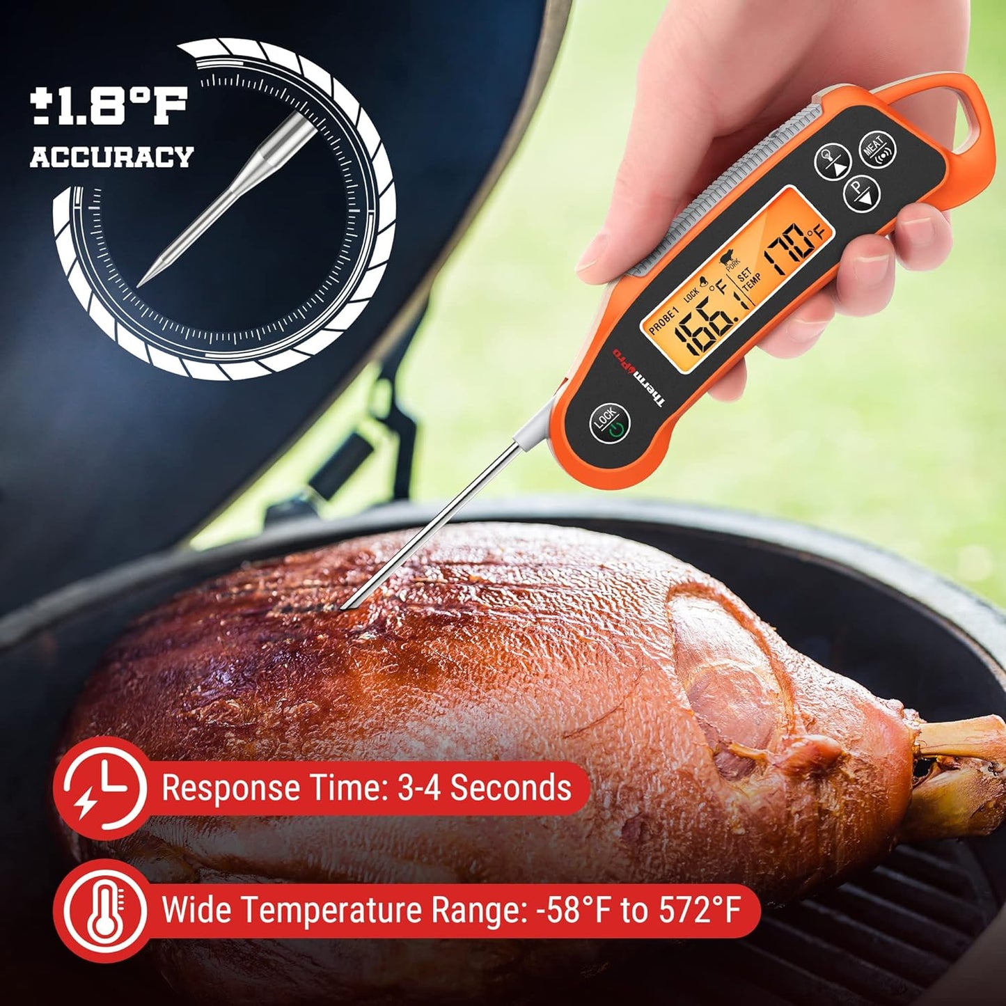 TP710 Instant Read Meat Thermometer Digital for Cooking, 2-In-1 Waterproof Kitchen Food Thermometer with Dual Probes and Dual Temperature Display for Oven, Grilling, Smoker & BBQ