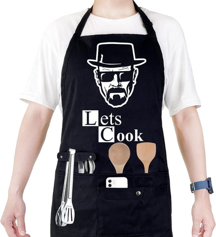 Image of Funny Cooking Chef Apron with Pockets BBQ Kitchen Work Aprons Birthday Dad Creative Gifts