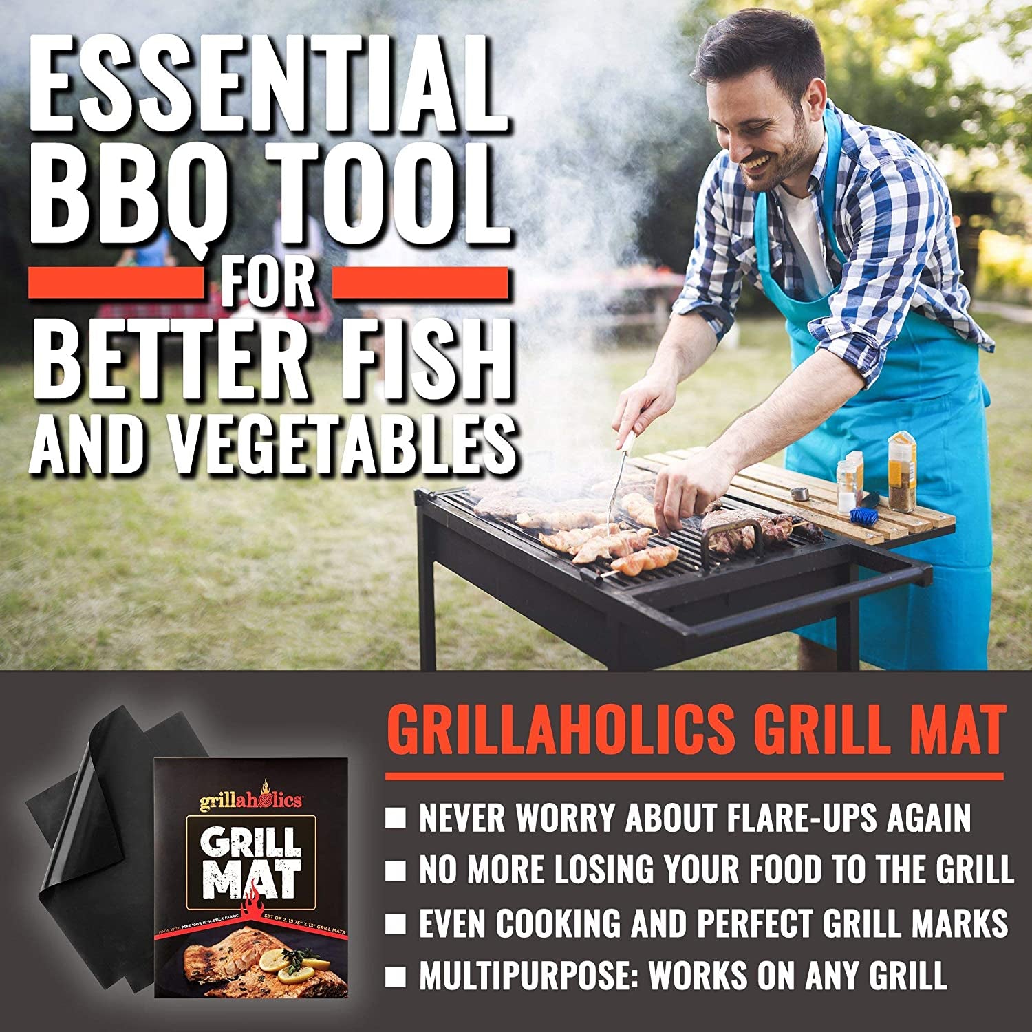 Grill Mats for Outdoor Grill - Set of 2 Heavy Duty & Built to Last BBQ Grill Mats - Make Grilling Easier & Keep Your Grates Looking New - the Perfect Grilling Gift