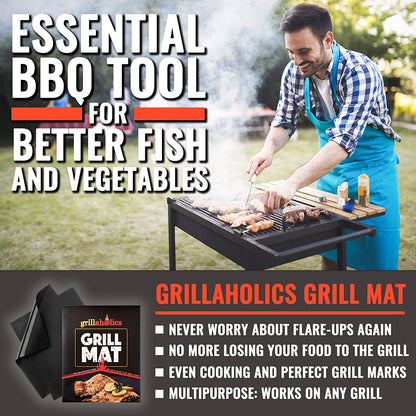 Grill Mats for Outdoor Grill - Set of 2 Heavy Duty & Built to Last BBQ Grill Mats - Make Grilling Easier & Keep Your Grates Looking New - the Perfect Grilling Gift
