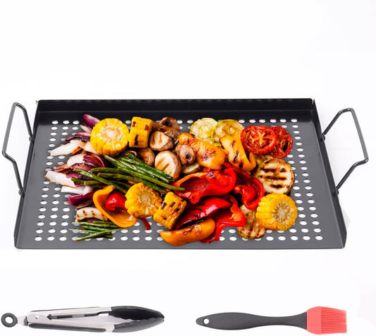 Companion Grilling Baskets for Outdoor Grill,Nonstick Grill Topper with Holes - Grill Pans Perfect for Grill Vegetables,Fish,Meat,Shrimp,Bbq Grill Tray Suitable for All Types of Grill, 17"X11.4" (L)