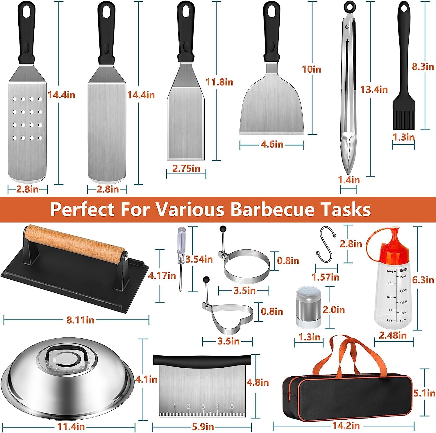 AEEKEL Blackstone Griddle Accessories Kit, 24Pcs Flat Top Grill Accessories Kit for Camp Chef, Professional BBQ Grilling Accessories Set with Grill Press, Enlarged Spatula, and More Griddle Tools