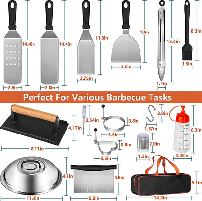 AEEKEL Blackstone Griddle Accessories Kit, 24Pcs Flat Top Grill Accessories Kit for Camp Chef, Professional BBQ Grilling Accessories Set with Grill Press, Enlarged Spatula, and More Griddle Tools