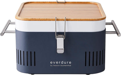 Everdure CUBE Portable Charcoal Grill, Tabletop BBQ, Perfect Tailgate, Beach, Patio, or Camping Grill, Lightweight & Compact Small Grill with Preparation Board & Food Storage Tray, Graphite