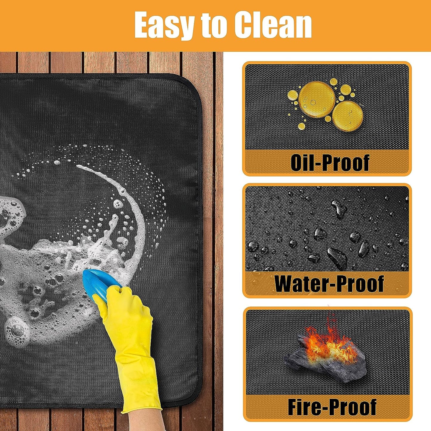 Amerbro 24X31In Heat Resistant Grill Mats for Outdoor Grill to Protect Your Prep Table and Outdoor Grill Table - Fire Proof & Water Proof & Oil Proof BBQ Mat - Black (0.6Mm)