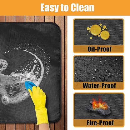 Amerbro 24X31In Heat Resistant Grill Mats for Outdoor Grill to Protect Your Prep Table and Outdoor Grill Table - Fire Proof & Water Proof & Oil Proof BBQ Mat - Black (0.6Mm)