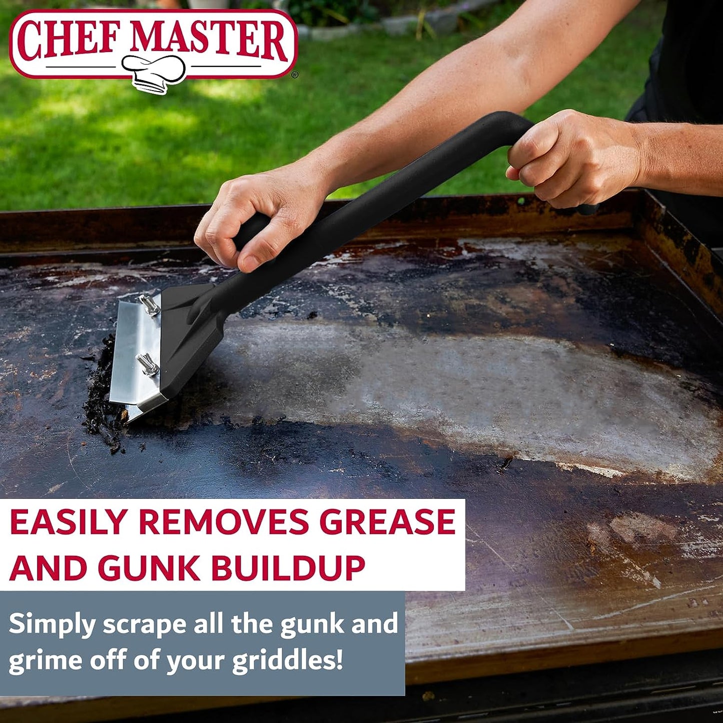 Commercial Griddle Scraper, Flat Iron Grill Griddle Scraper, Professional Restaurant Grade Quality, Blackstone Grill Griddle Scraper, Long Handle for Added Protection, Model 90254