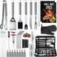 34PCS BBQ Grill Tools Set Stainless Steel Grilling Accessories with Spatula, Tongs, Skewers for Barbecue, Camping, Kitchen, Complete Premium Grill Utensils Set in Storage Bag, Silver, (BTS-34)