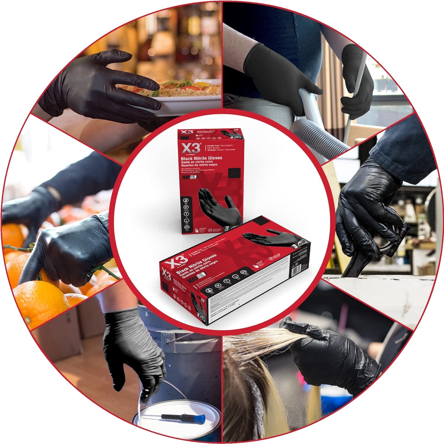 Black Nitrile Disposable Industrial-Grade Gloves 3 Mil, Latex and Powder-Free, Food-Safe, Non-Sterile, Lightly-Textured