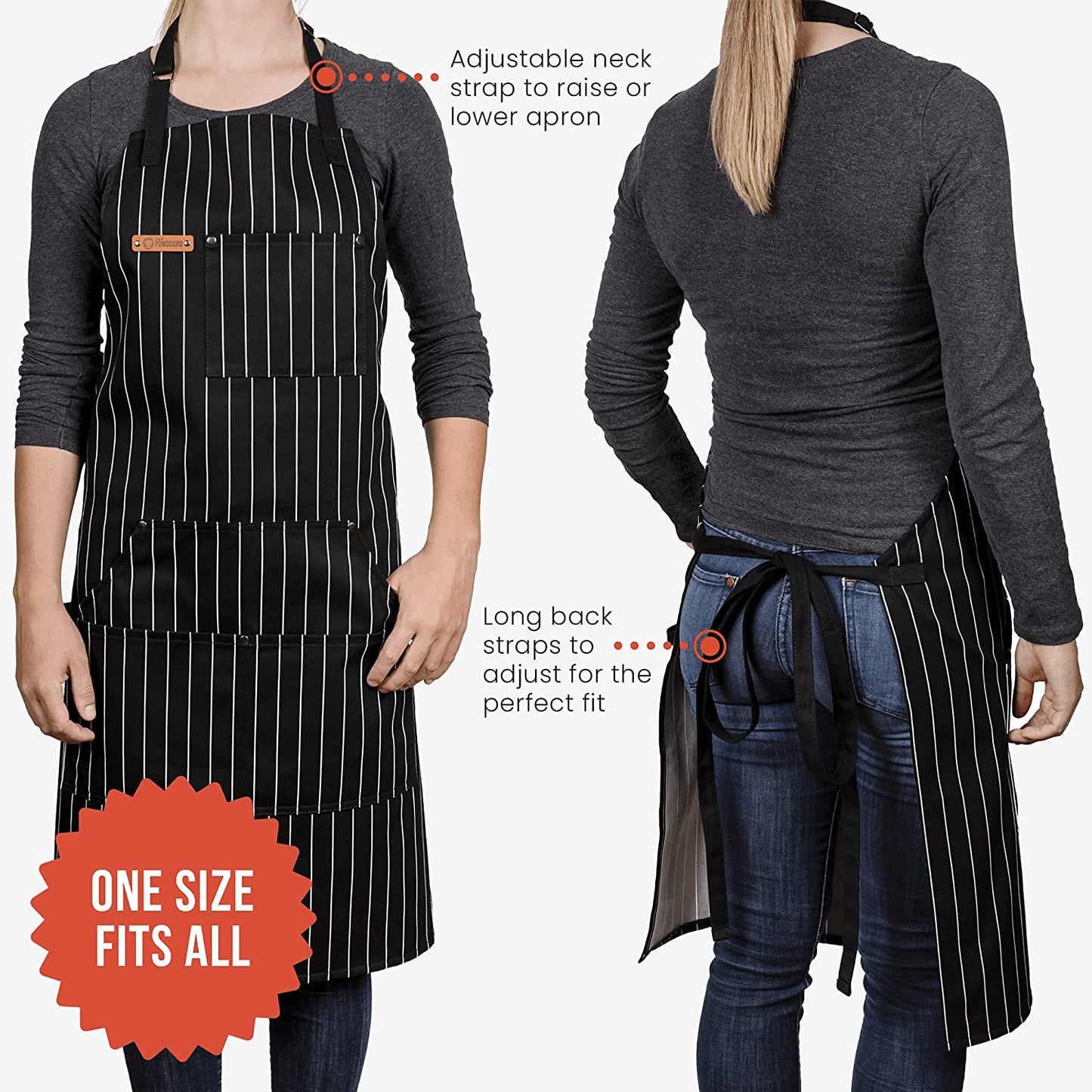 Chef Apron for Men and Women - Kitchen Apron with Pockets & Adjustable Neck Straps - Cooking Apron 100% Cotton