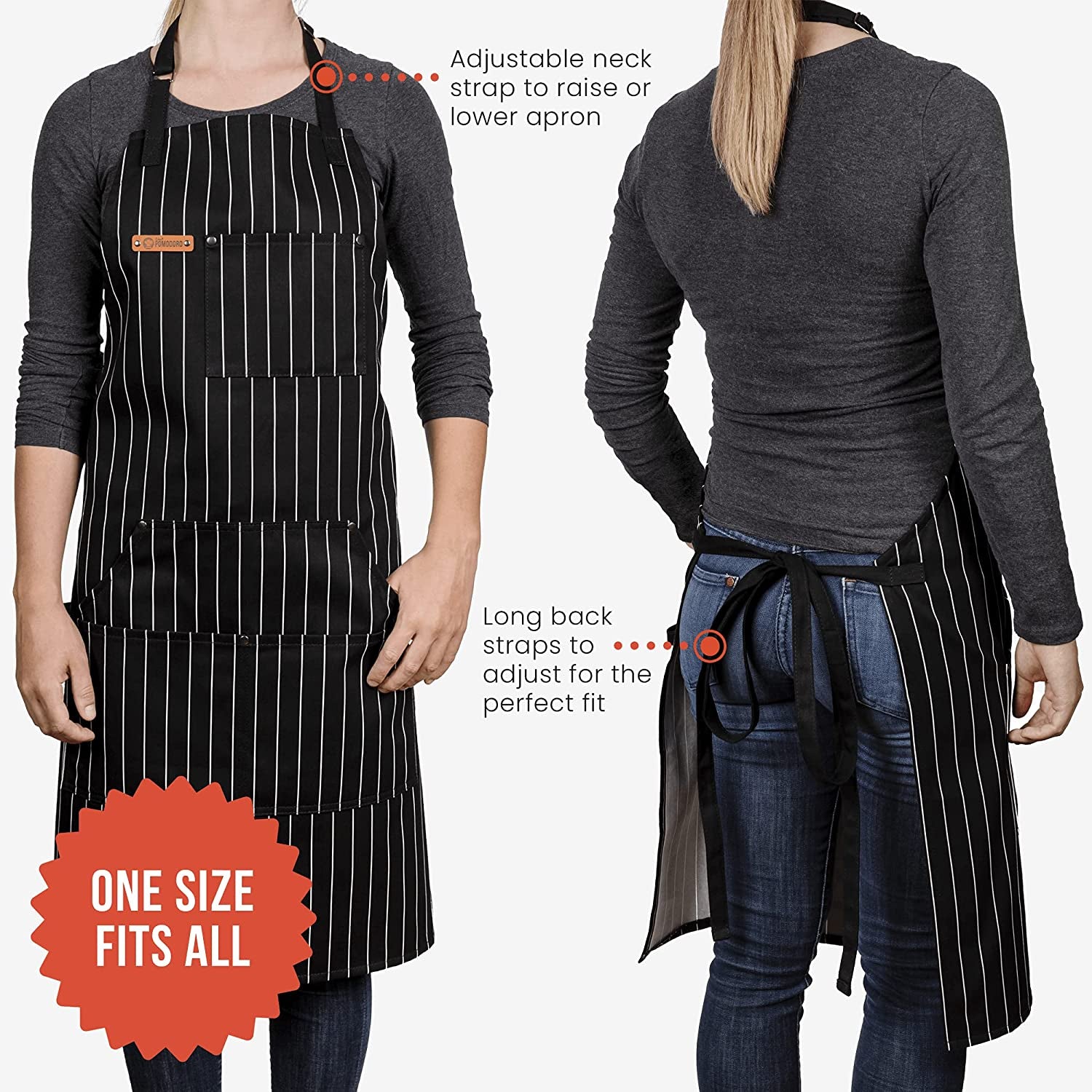 Chef Apron for Men and Women - Kitchen Apron with Pockets & Adjustable Neck Straps - Cooking Apron 100% Cotton