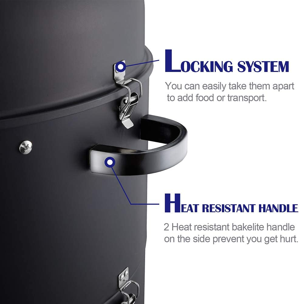 Charcoal BBQ Smoker Grill - 20 Inch Vertical Smoker for Outdoor Cooking Grilling