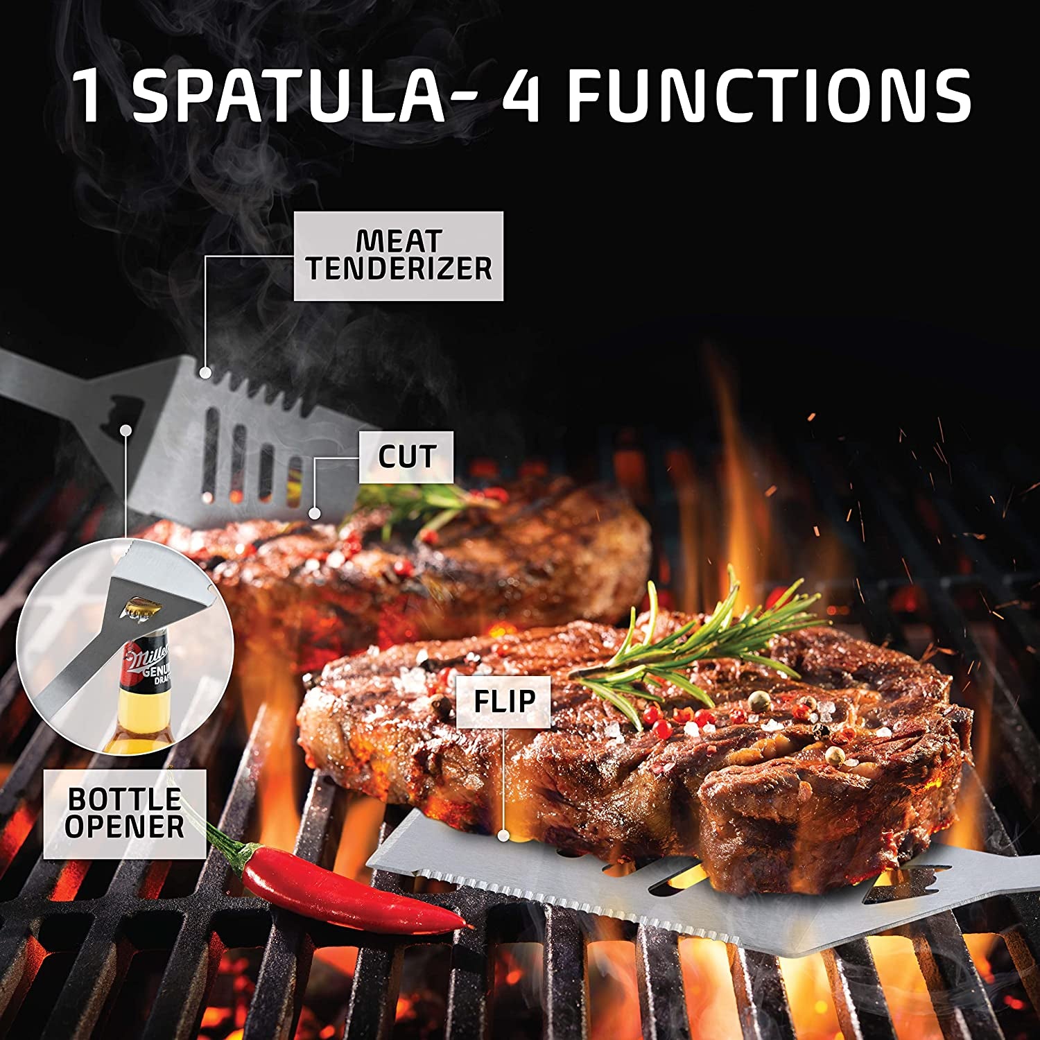 Kaluns BBQ Grilling Accessories, Grilling Gifts for Men Dad, Grill Tools for Outdoor Grill, Heavy Duty Stainless Steel Grill Set with Aluminum Case and Apron, Christmas BBQ Gifts for Men, Women