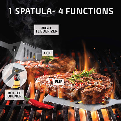 Kaluns BBQ Grilling Accessories, Grilling Gifts for Men Dad, Grill Tools for Outdoor Grill, Heavy Duty Stainless Steel Grill Set with Aluminum Case and Apron, Christmas BBQ Gifts for Men, Women