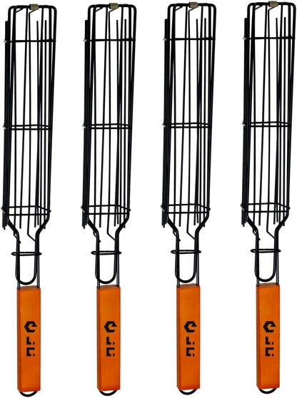 Portable Grilling Baskets - Set of 4 Companion Nonstick Kabob Grilling Baskets for Outdoor Grill - Kabobs and Loose Veggies，Fruits，Vegetable，Onion，Fish，Chicken and Meat Grill Baskets (Basket-4B)