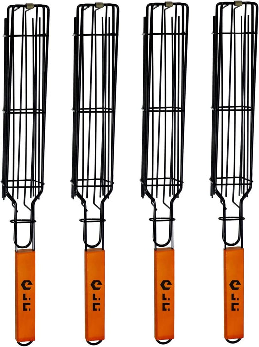 Portable Grilling Baskets - Set of 4 Companion Nonstick Kabob Grilling Baskets for Outdoor Grill - Kabobs and Loose Veggies，Fruits，Vegetable，Onion，Fish，Chicken and Meat Grill Baskets (Basket-4B)